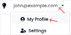 Virtualizor panel account dropdown menu at the top right, showing the My Profile option