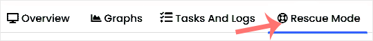 Manage VPS page in Virtualizor with the Rescue Mode tab selected