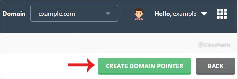The Create Domain Pointer button at the top right of the DirectAdmin Domain Pointers page