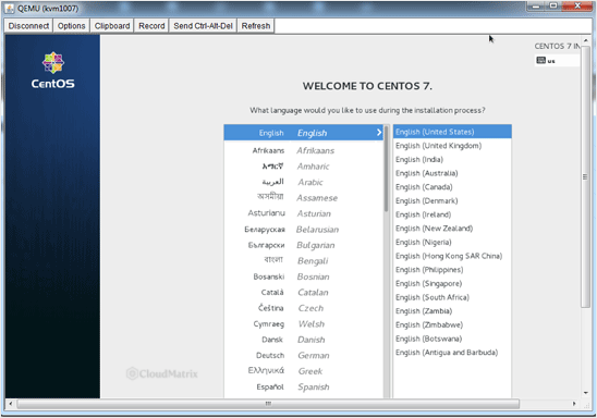The VNC console window showing the virtual server's screen with a login prompt