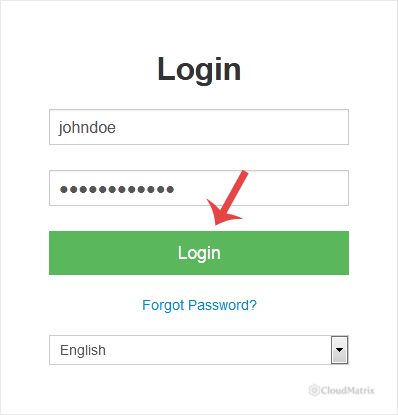 The SolusVM client area login page showing the Username and Password fields with the Login button beneath them